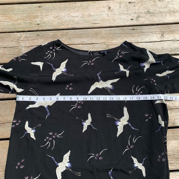 George Black Crane Bird Print Bell Sleeve Blouse Top XL - Picture 9 of 9